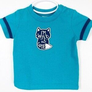 “ I’M WILD “ but Cute Fox short sleeve baby t-shirt Tee 0-3 months teal & blue